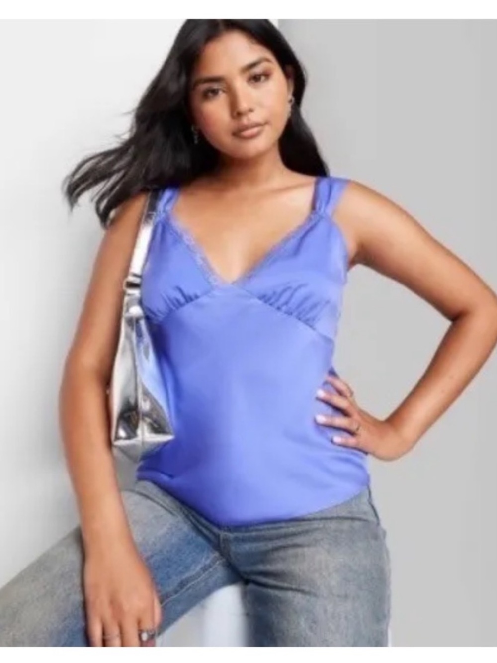 Wild Fable Purple Blue Lace Trim Satin Slip Cami Tank